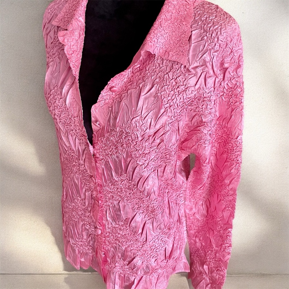 Crinkle Collared Button Down Top - image 3